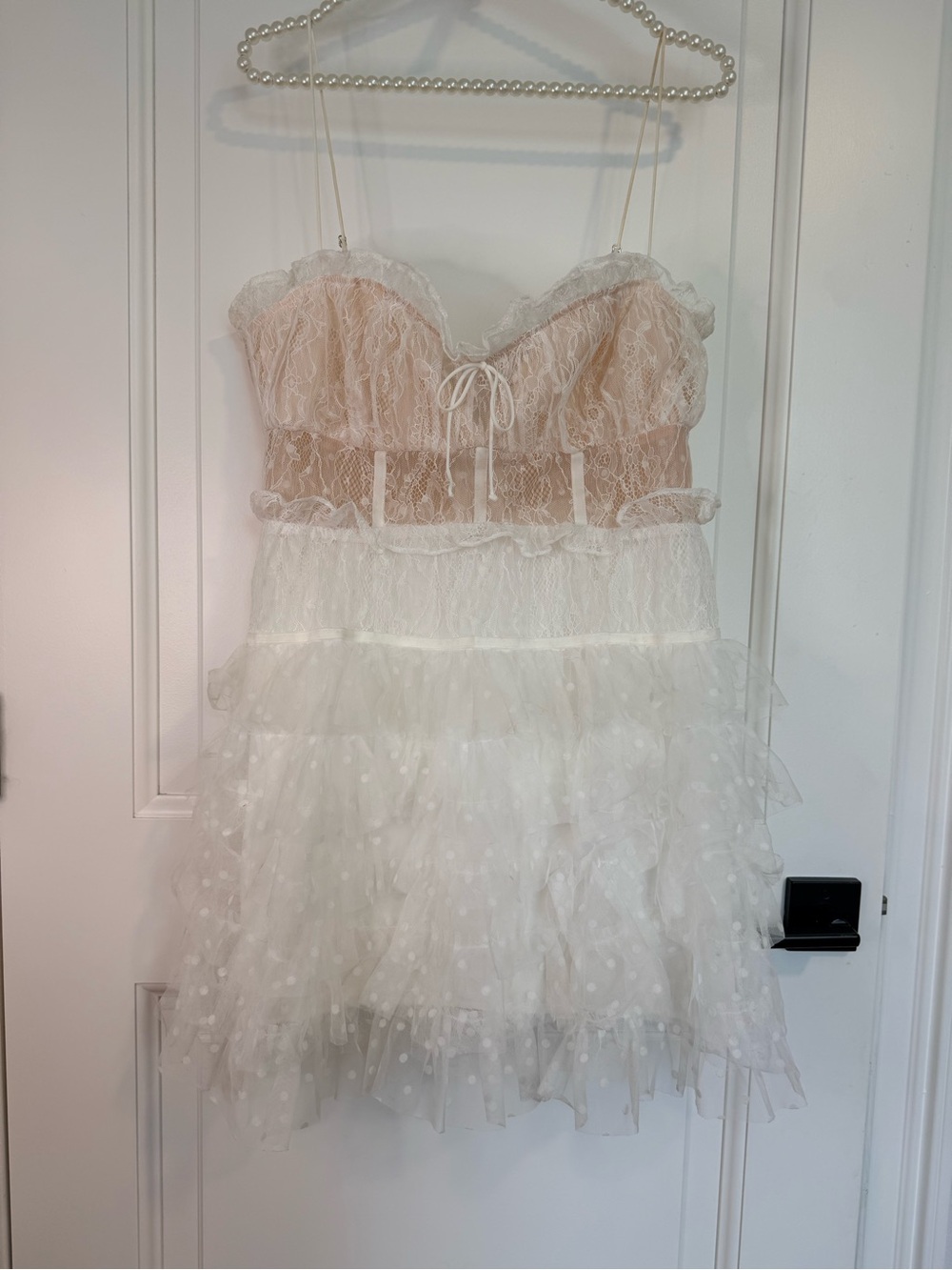 For Love & Lemons Blush and Ivory Lace Ruffle Slip Dress Large